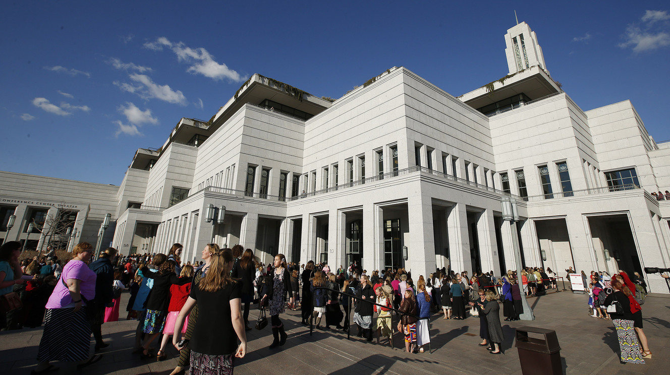 Women and girls line up outside the Conference Center in Salt Lake City prior to the General Women's Session on Saturday, March 26, 2016. (Photo: Jeffrey D. Allred, Deseret News)
