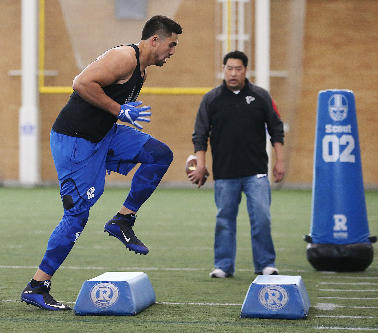 Bronson Kaufusi works out as BYU football players participate in Pro Day at their indoor practice facility in Provo Friday, March 25, 2016. (Photo: Scott G Winterton, Deseret News)
