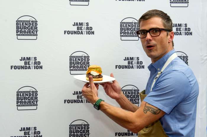 Hugh Acheson, James Beard Foundation award-winning chef and author at the James Beard Foundation’s Blended Burger Project launch event on March 28, 2016, at the James Beard House. (Photo: Ken Goodman)
