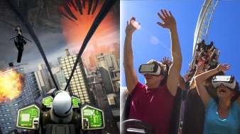 Six Flags roller coaster attraction with virtual reality headsets. (Photo: Six Flags)