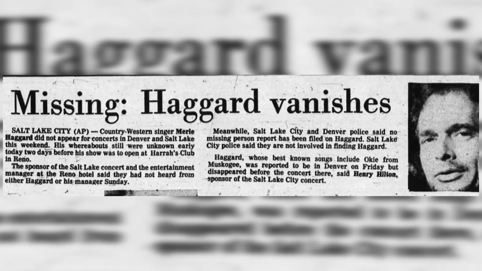 Newspaper clippings report Merle Haggard missed two concerts — in Salt Lake City and Denver — around the same time sisters Kelly Nielson and Becky Kjar say the country music legend showed up in Ephraim and played a mini concert for them from his hotel room. (Photo: KSL-TV)
