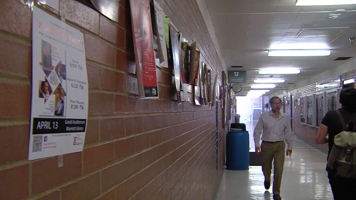 University of Utah police are investigating a possible hate crime after an act of on-campus vandalism inside Orson Spencer Hall. (Photo: Mark Wetzel, KSL-TV)