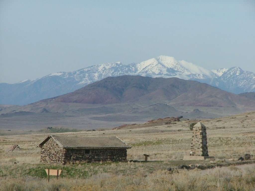 Simpson Springs Pony Express Station with 11,031-foot Deseret Peak in the Stansbury Range rising in the background. (Photo: Jaromy Jessop)