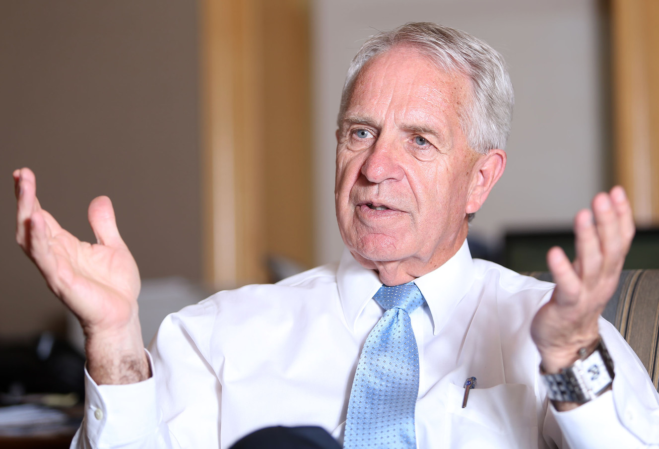 Utah State University President Stan Albrecht, who is retiring this year, talks about his time at USU in his office at USU in Logan on Wednesday, April 20, 2016. (Photo: Kristin Murphy, Deseret News)