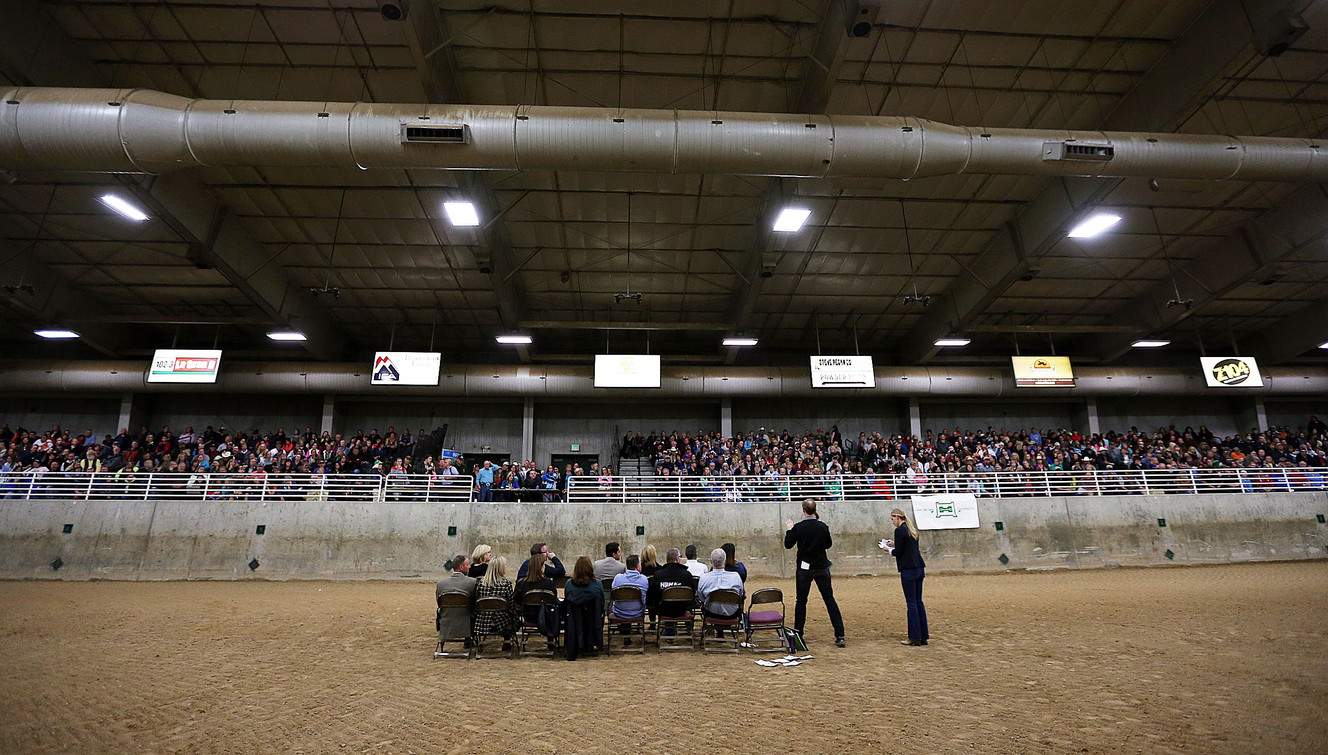 Salt Lake County Mayor Ben McAdams, second from right, answers questions during a town hall meeting at the Salt Lake County Equestrian Park in South Jordan, Monday, April 25, 2016. (Photo: Ravell Call, Deseret News)