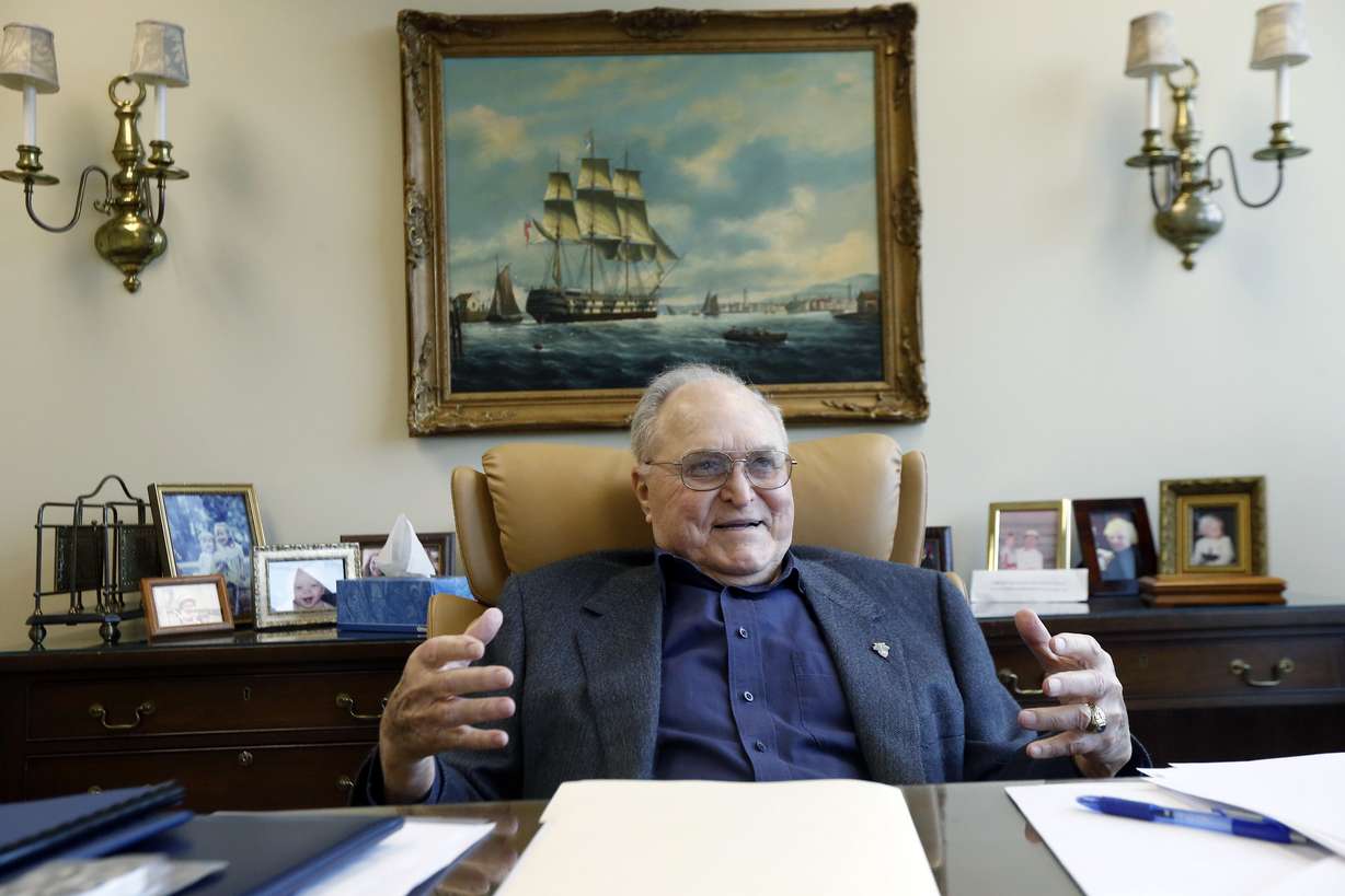 In this April 11, 2016 photograph, Billy Mounger, a 90-year-old oil businessman and 1976 chairman of Mississippi campaign for Republican presidential candidate Ronald Reagan, recalls the contested national convention where the state's delegation split between President Gerald Ford and Reagan, in his Jackson, Miss., office. Tension from the convention caused a permanent rift between Mounger and Clarke Reed, who was state GOP chairman at the time. (AP Photo/Rogelio V. Solis)