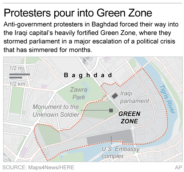 The Latest: Iraqis announce disbanding of Green Zone protest