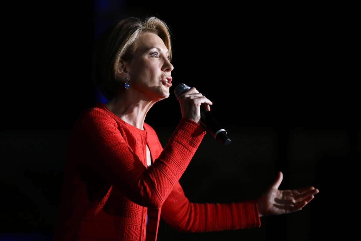 Republican vice presidential candidate Carly Fiorina speaks at a rally for presidential candidate Sen. Ted Cruz, R-Texas at the Indiana State Fairground in Indianapolis, Monday, May 2, 2016. (AP Photo/Michael Conroy)
