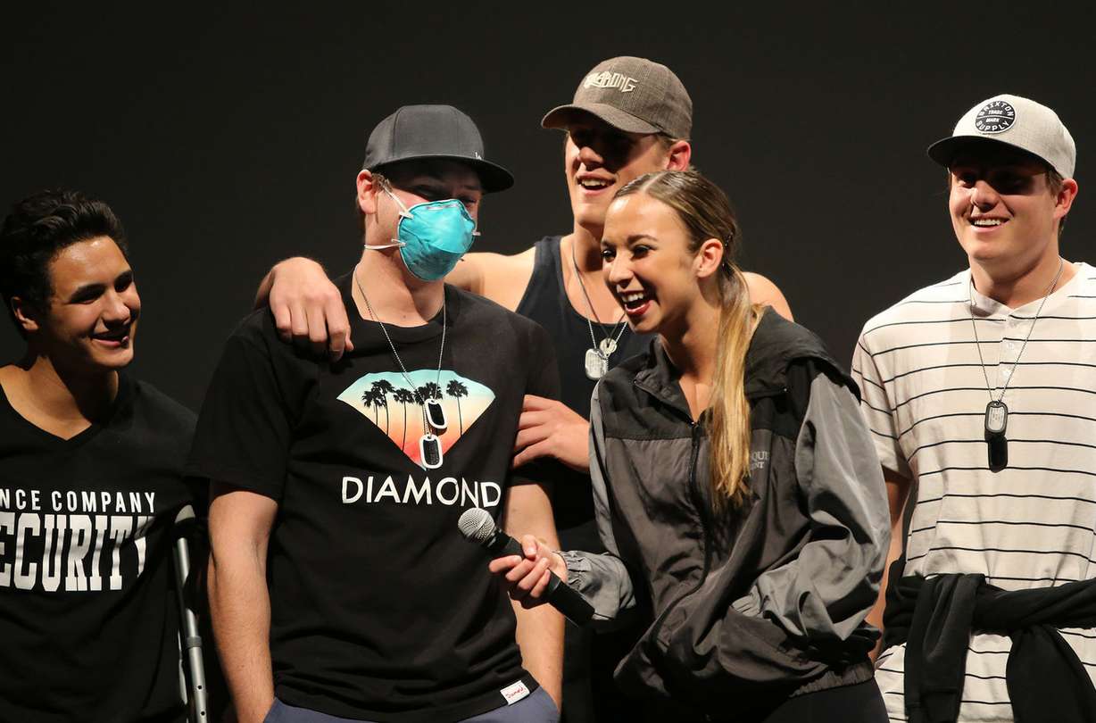 Cameron Forte laughs as the audience sings him happy birthday at the start of the Dance Company Concert at Corner Canyon High School in Draper on Monday, April 18, 2016. The concert was dedicated to Forte, who is battling Ewing sarcoma. (Photo: Kristin Murphy, Deseret News)