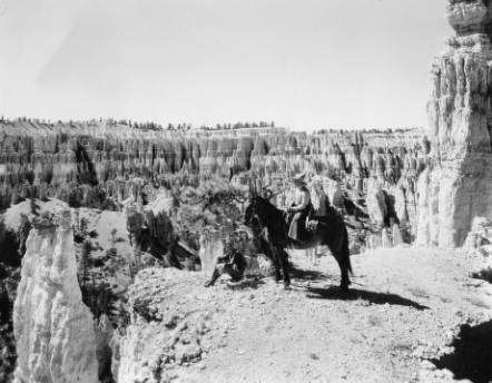 A man on a horse looks over Bryce Canyon National Park, dated sometime between 1929-1935. (Photo: Photo Courtesy Utah State Historical Society)