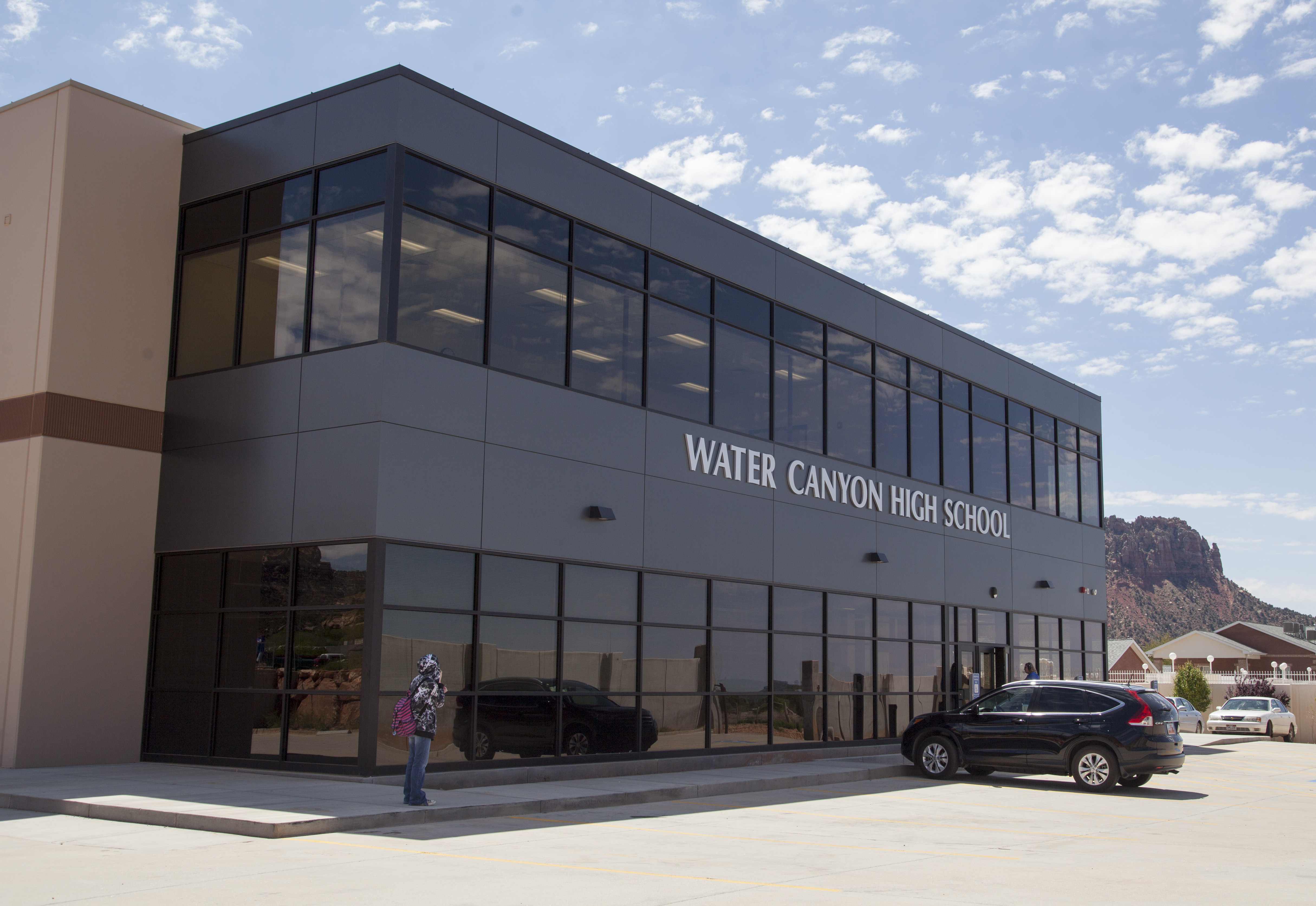 This Wednesday, May 11, 2016 photo, shows Water Canyon High School which moved into their new facility last month, occupying a building on the school campus that used to be a storehouse in Hildale, Utah. (Chris Caldwell/The Spectrum via AP)