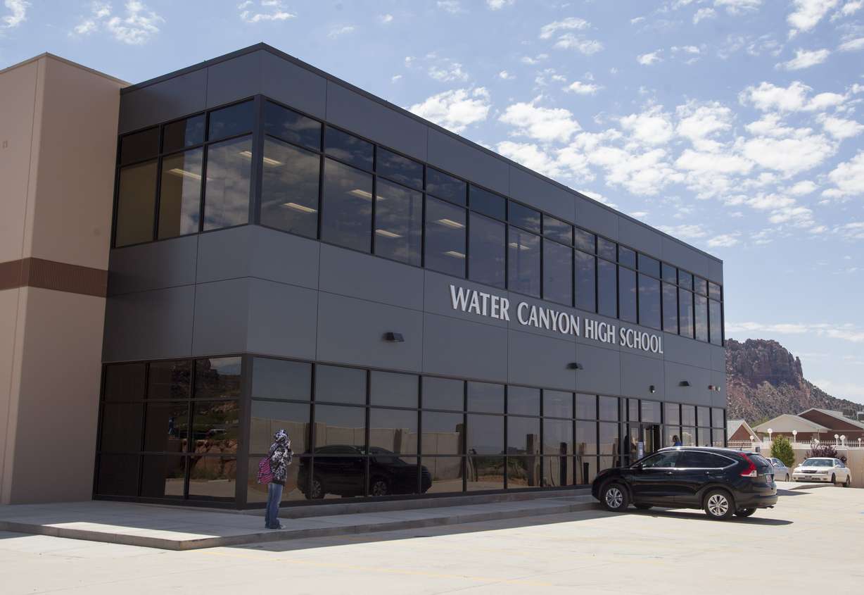 This Wednesday, May 11, 2016 photo, shows Water Canyon High School which moved into their new facility last month, occupying a building on the school campus that used to be a storehouse in Hildale, Utah. (Chris Caldwell/The Spectrum via AP)