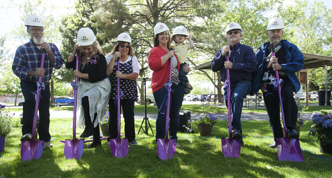 Elaine Runyan breaks ground with members of her family at a ceremony for the Rachael Runyan Memorial Park in Sunset on Tuesday, May, 17, 2016. Three-year-old Rachael, Elaine's daughter, was kidnapped and killed in 1982. (Photo: Hans Koepsell, Deseret News)