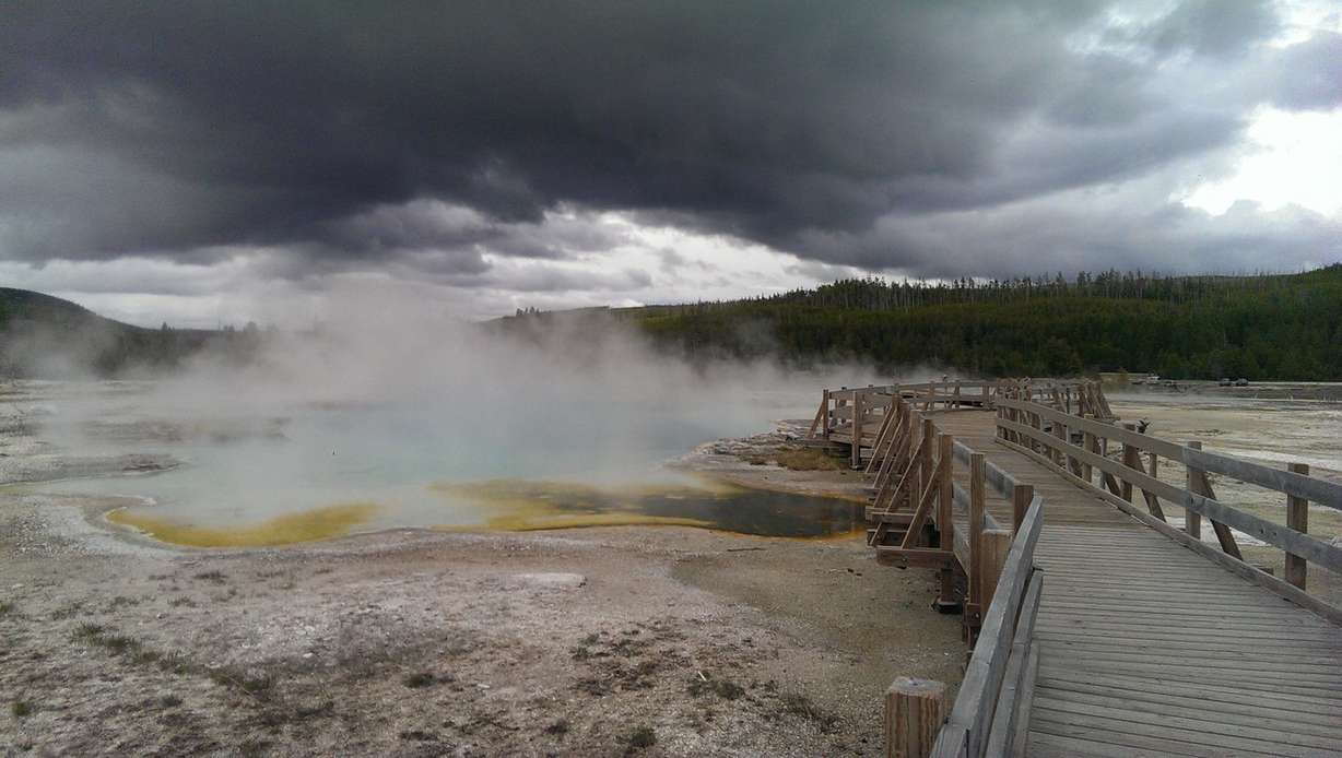 A stormy day in Biscuit Basin. (Photo: Natalie Crofts/KSL)