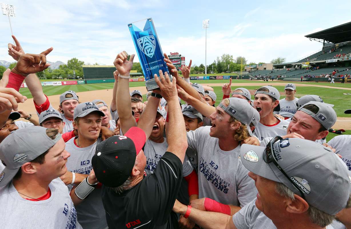 University of Utah baseball players celebrates an outright Pac-12 title after defeating Washington 21-7 on May 29, 2016. (Photo: Scott G Winterton, KSL)