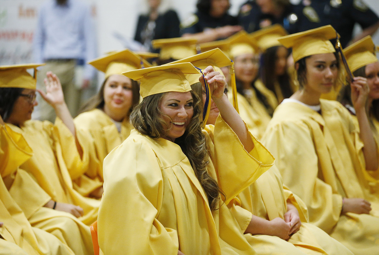 South Park Academy graduate Ashley Smith moves her tassle during high school commencement ceremonies at the Utah State Prison in Draper on Wednesday, June 1, 2016. (Photo: Jeffrey D. Allred, Deseret News)