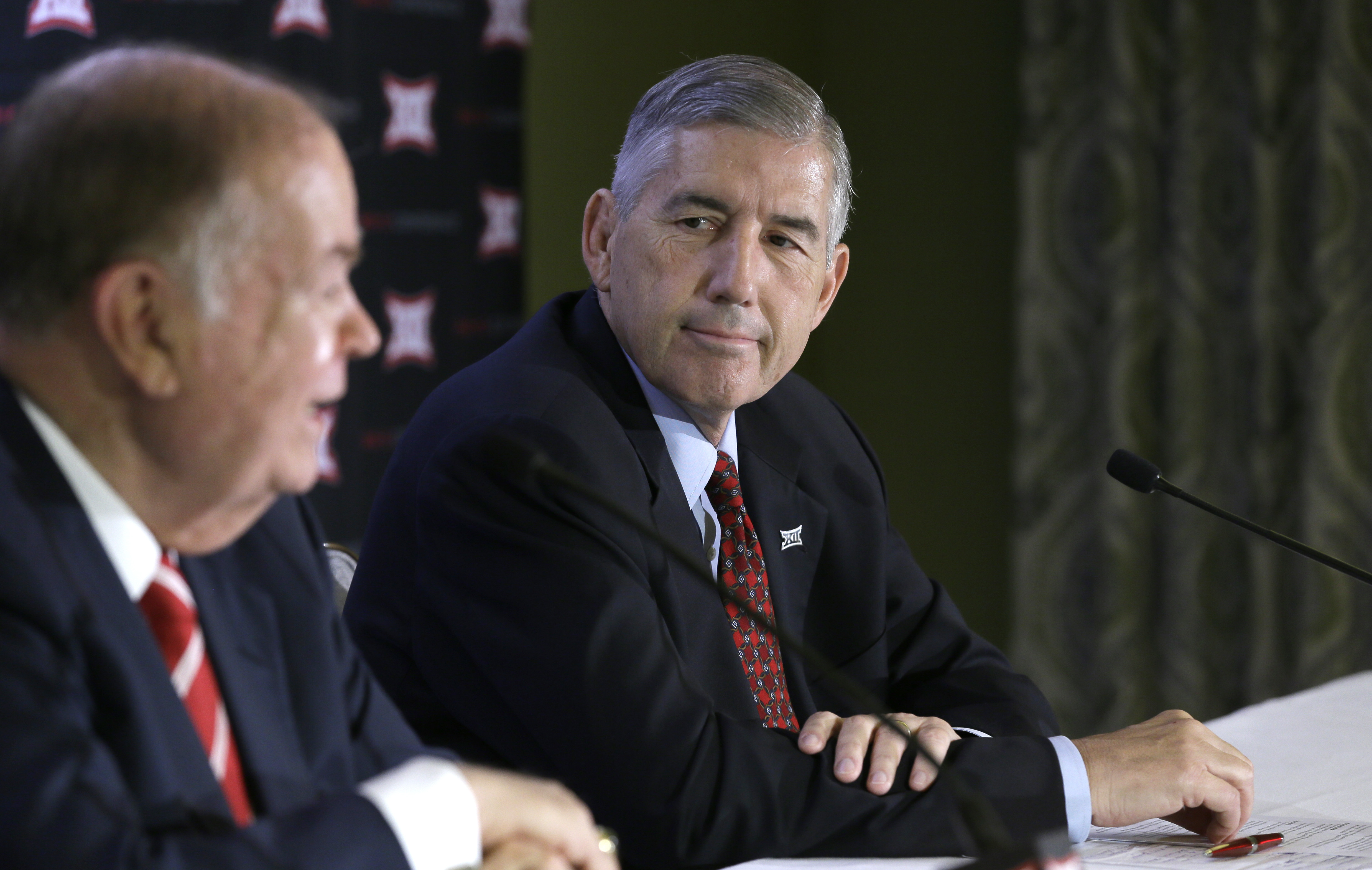 Oklahoma president David Boren, left, and Big 12 commissioner Bob Bowlsby. (Photo: LM Otero, AP Photo)