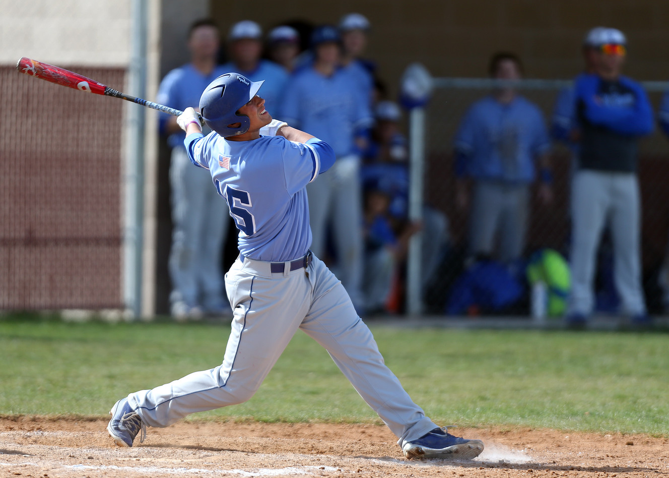 Pleasant Grove's Payton Henry (15) watches the ball after making contact at a high school baseball game against Herriman in Herriman, Friday, April 29, 2016. Henry was drafted by the Milwaukee Brewers in the sixth round of the 2016 MLB Draft. (Photo: Chris Samuels, Deseret News)