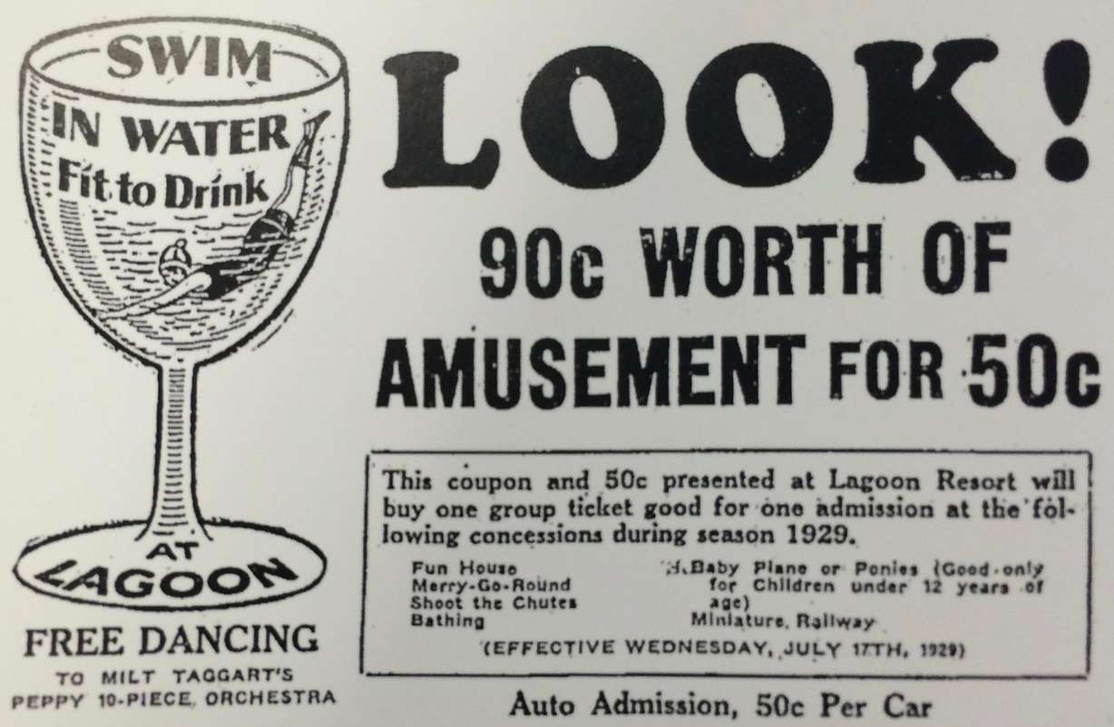 A coupon for 40 cents off admission to Lagoon that appeared in 1929. (Photo: Courtesy of Lagoon)