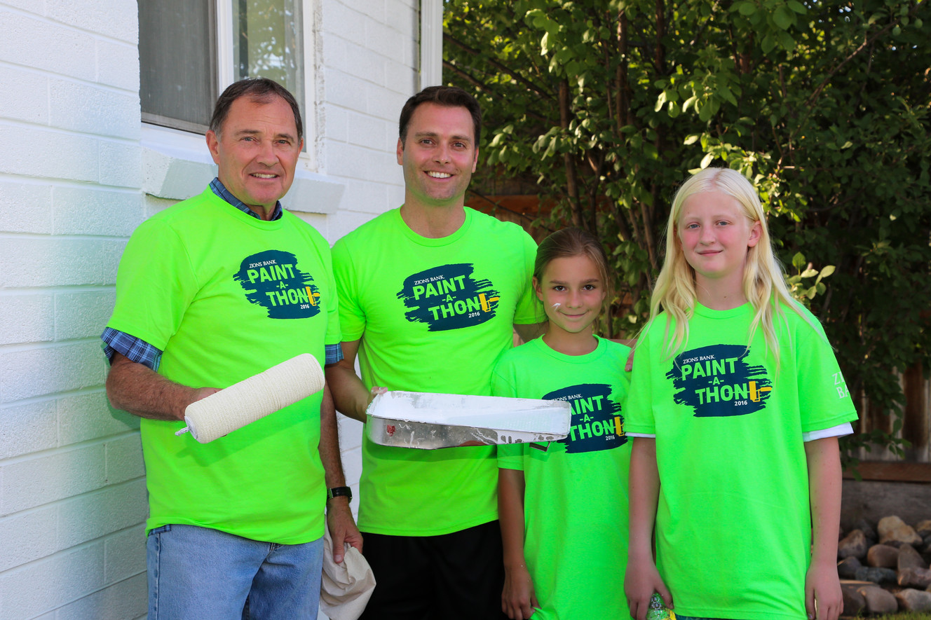 Gov. Gary Herbert, left, works with David Wenk, a manager at Zions Bank, and other volunteers to paint a house in South Salt Lake City during Zions Bank 26th annual Paint-a-Thon service project on Tuesday, June 21, 2016. (Photo: Ashlee Buchholz, Utah Governor's Office)