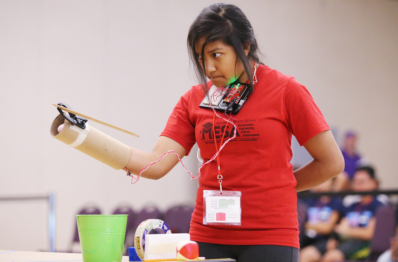 Northwest Middle School student Karina Rubalcava competes in the national Mathematics, Engineering, Science Achievement competition at Weber State University in Ogden on Friday, June 24, 2016. (Photo: Jeffrey D. Allred, Deseret News)