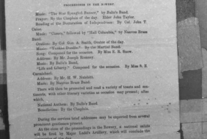 A programme of the celebration of the 86th anniversary of National Independence, 1862. (Photo: Utah State Historical Society)