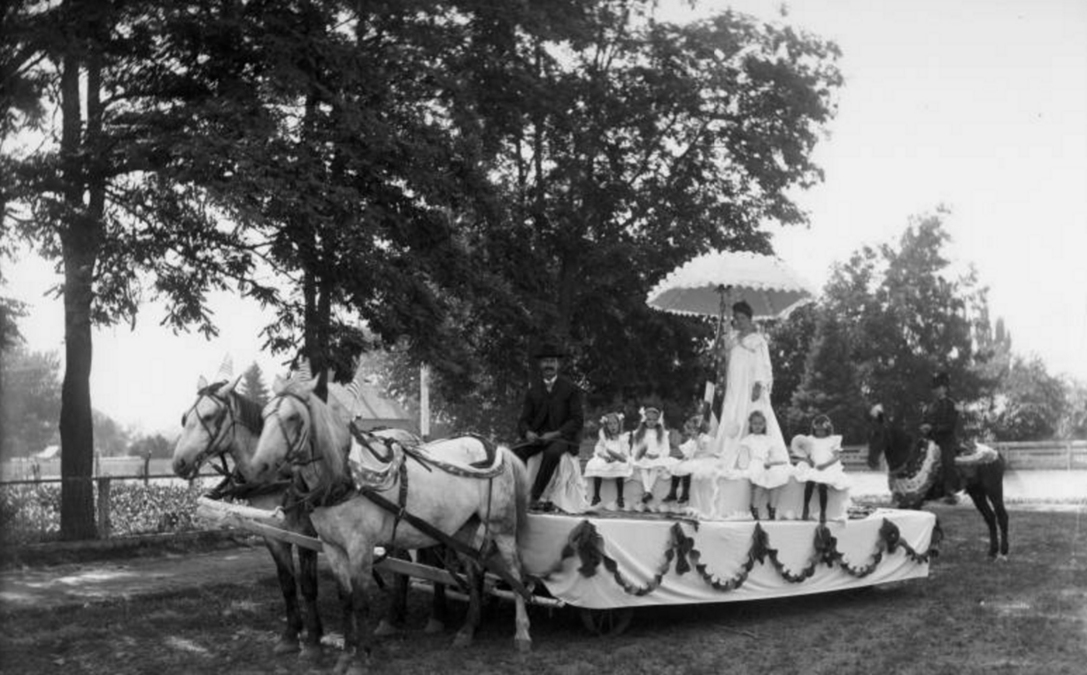 A photo of a horse-drawn float taken by George Edward Anderson at an unknown location on July 4, 1904. (Photo: Utah State Historical Society)