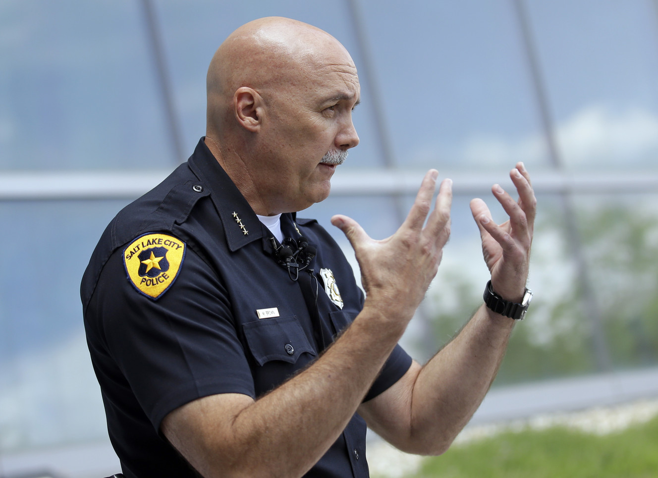 Salt Lake City Police Chief Mike Brown speaks with reporters during news conference on Wednesday, July 6, 2016, in Salt Lake City. Salt Lake City police are investigating a 2014 incident in which an officer is shown on body-camera video striking a woman and yelling expletives at her with her young daughter watching. (Photo: Rick Bowmer, Associated Press)