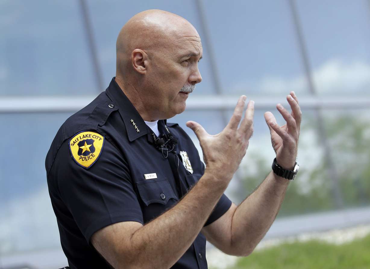 Salt Lake City Police Chief Mike Brown speaks with reporters during news conference on Wednesday, July 6, 2016, in Salt Lake City. Salt Lake City police are investigating a 2014 incident in which an officer is shown on body-camera video striking a woman and yelling expletives at her with her young daughter watching. (Photo: Rick Bowmer, Associated Press)