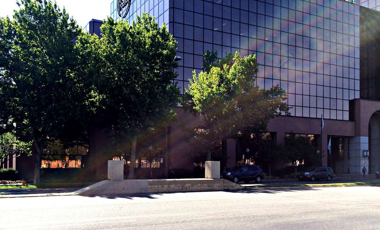 The footings for a sky bridge that was supposed to hover over 300 West and connect the KSL broadcasting building with another Triad Center building.