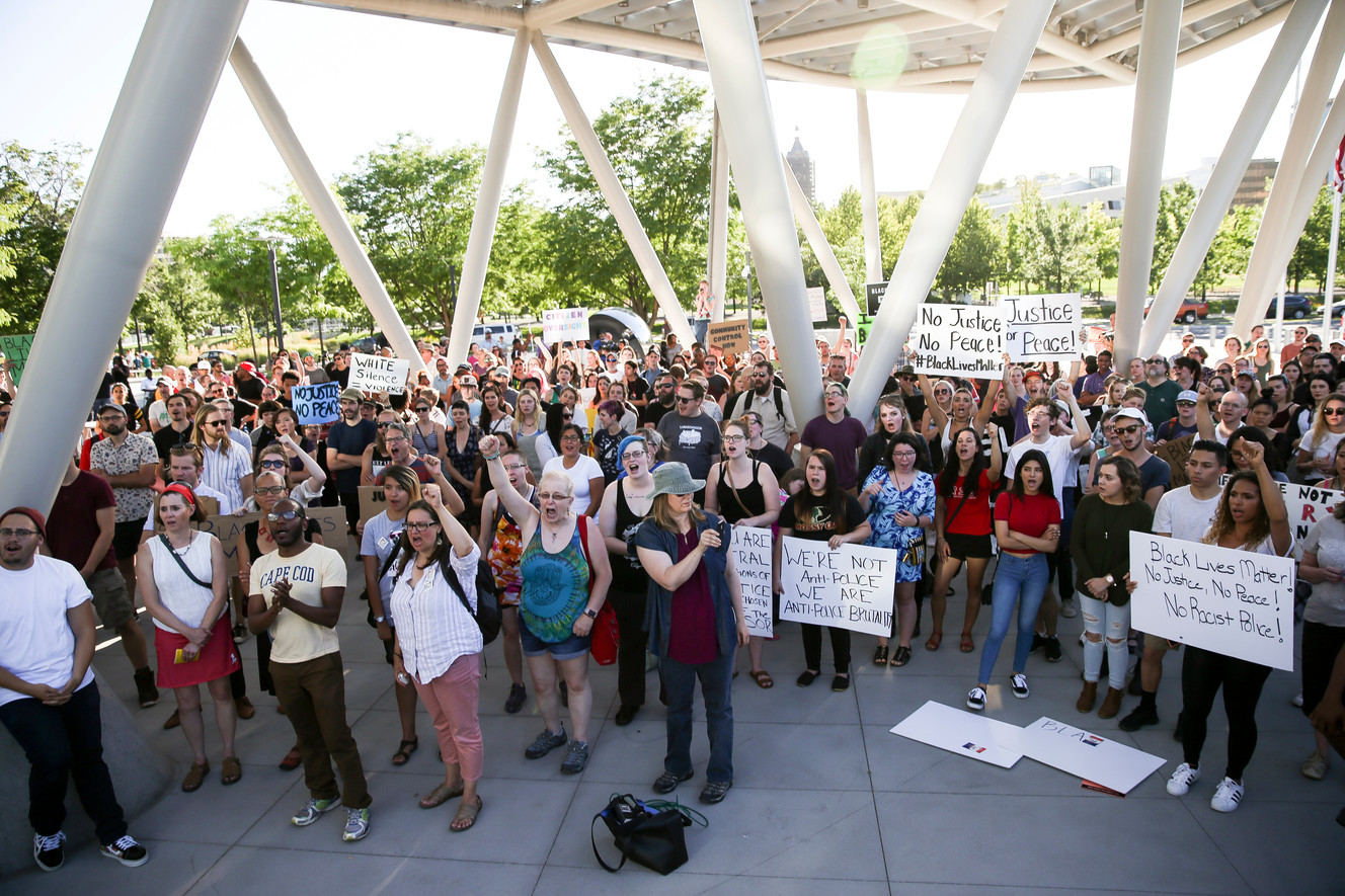 Protesters gather at a Utah Against Police Brutality rally outside the Salt Lake City Public Safety Building on Saturday, July 9, 2016. (Photo: Spenser Heaps, Deseret News)