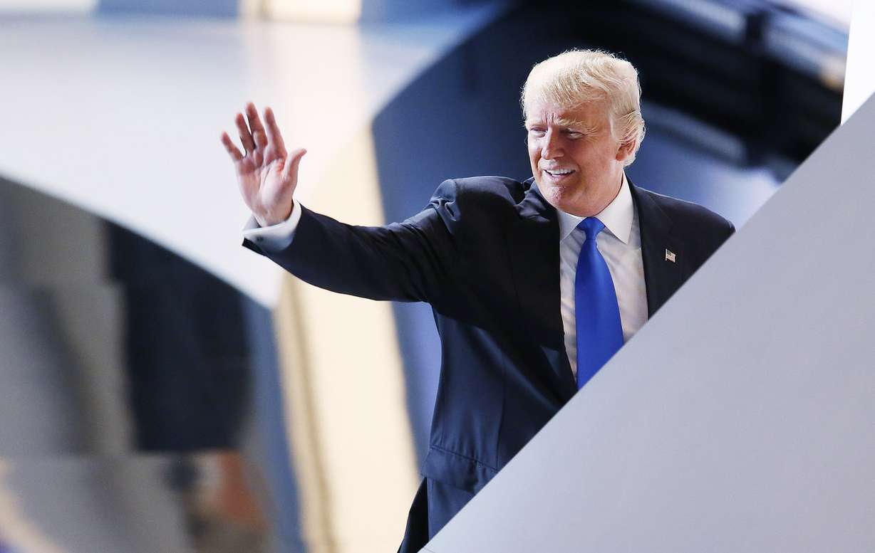 Donald Trump walks off stage after escorting his wife, Melania, for her speech during the National Republican Convention in Cleveland on Monday, July 18, 2016. (Photo: Jeffrey D. Allred, Deseret News)