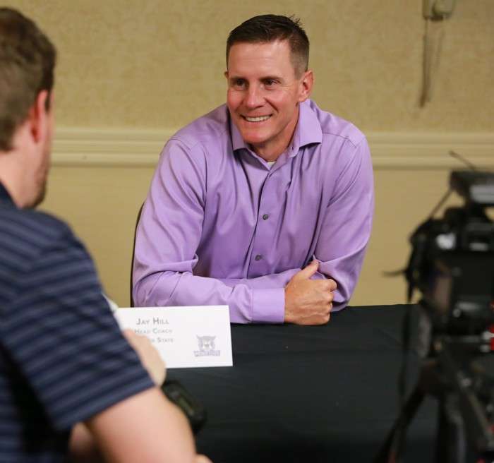 Weber State football head coach Jay Hill at the Big Sky Media Day (Photo: Mackenzie Kasper, Big Sky Conference).