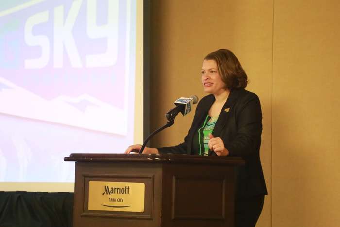 Big Sky Commissioner Andrea Williams at the Big Sky Media Day event held in Park City, Utah (Photo: Mackenzie Kasper, Big Sky Conference).