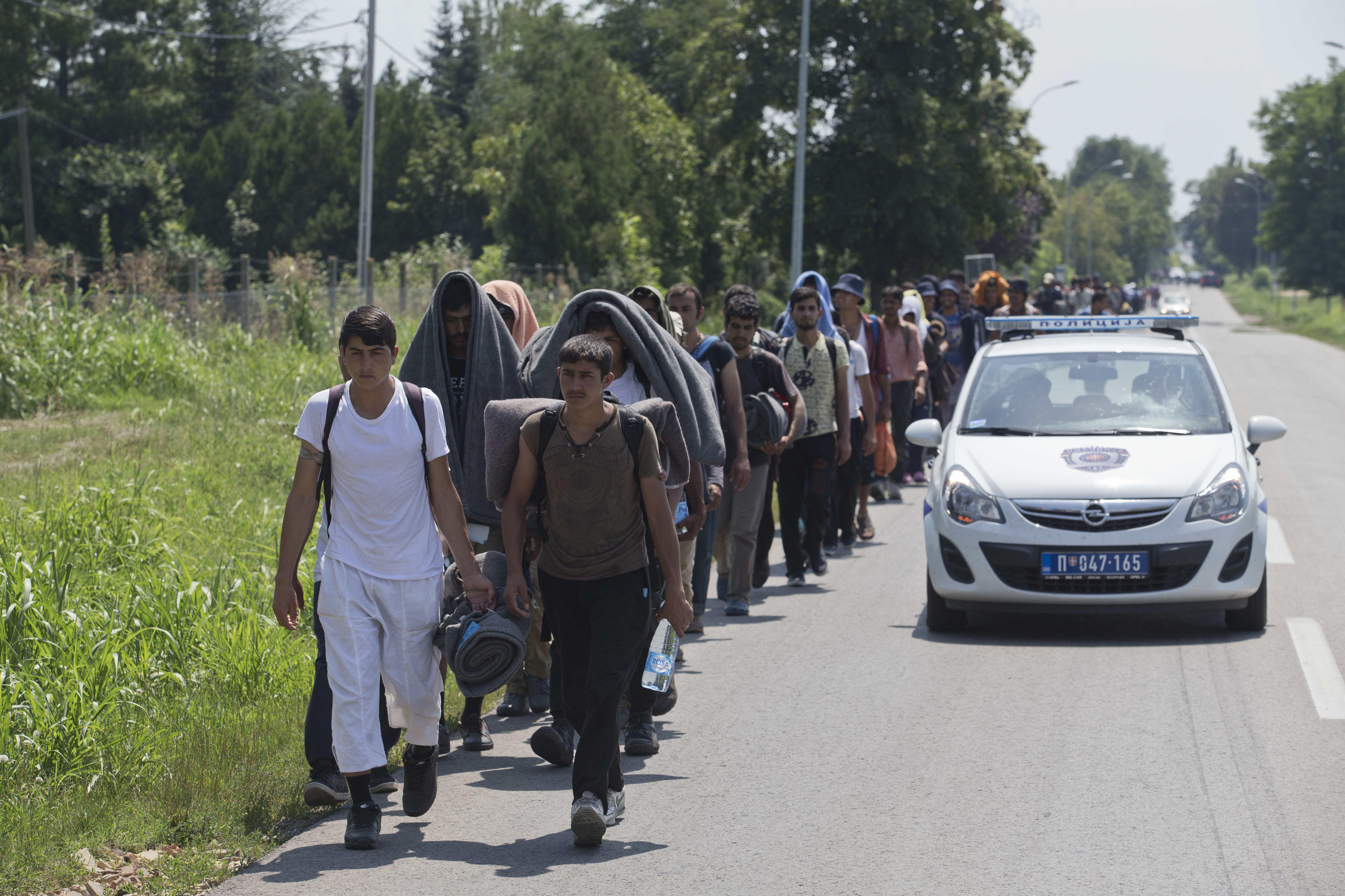 Migrants brave heat to march to Serbia-Hungary border