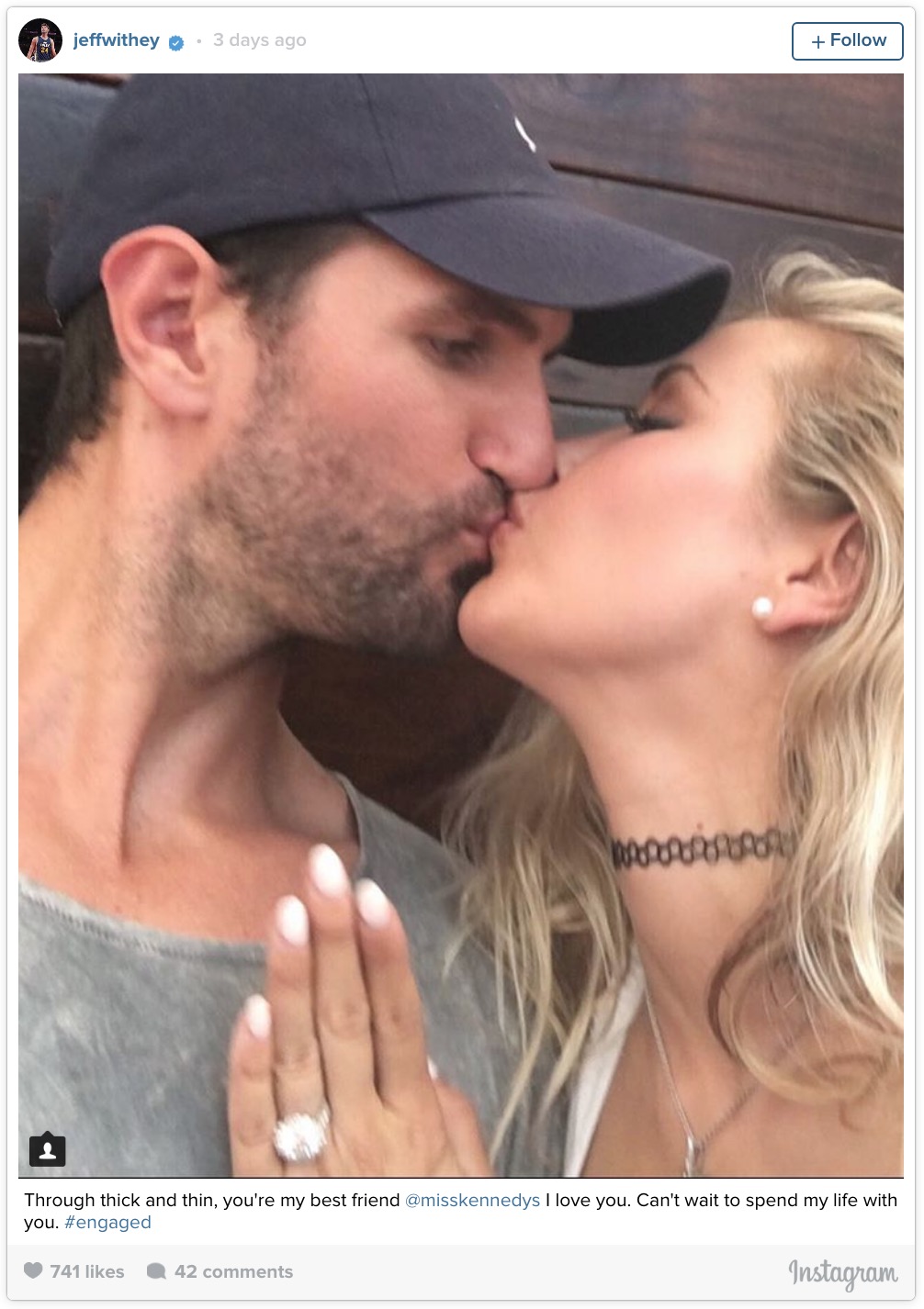 Jeff Withey's engagement photo, posted on his Instagram.