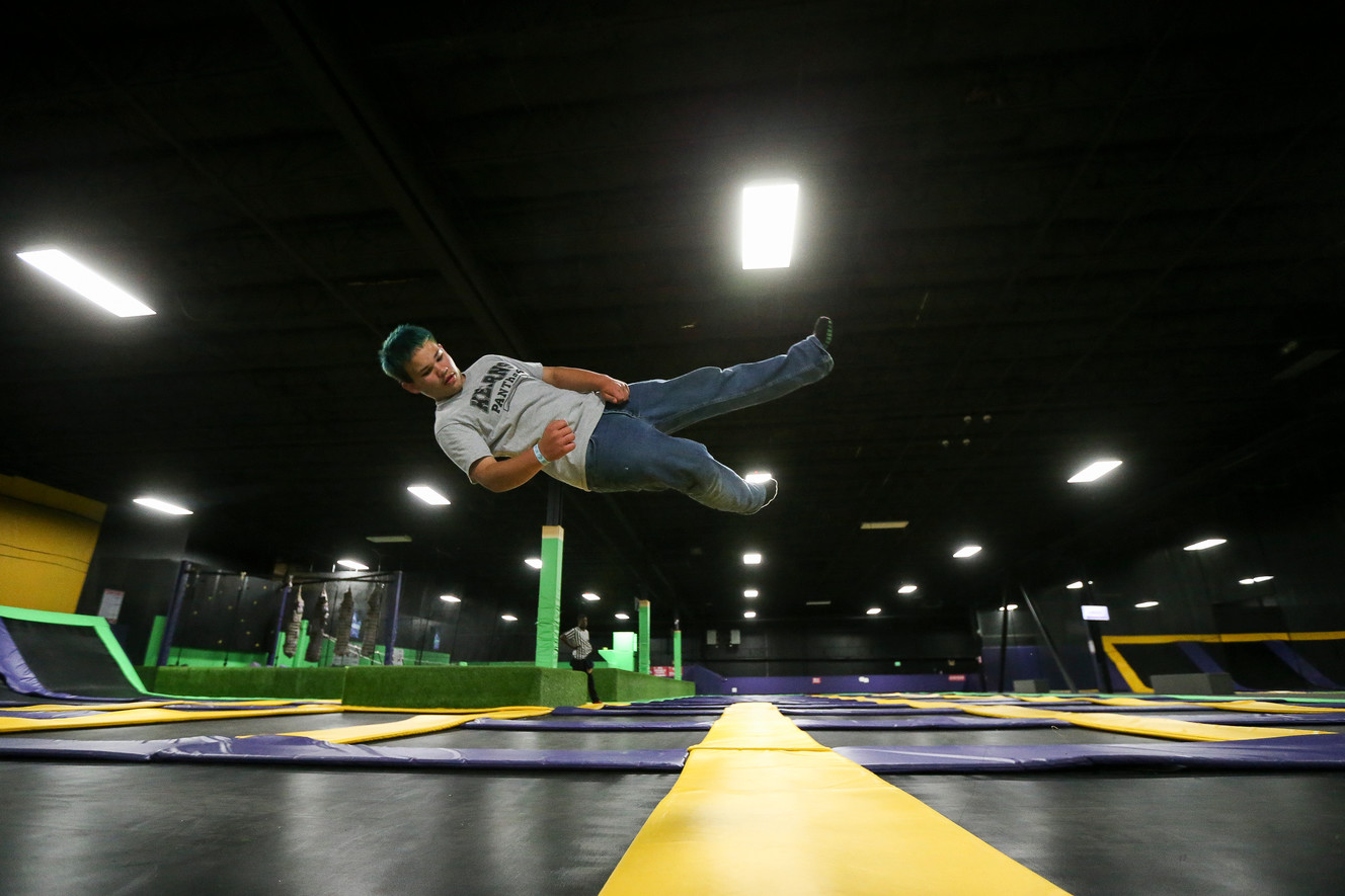 Cooper Roy, 13, jumps on trampolines at Get Air Salt Lake in Murray on Friday, July 29, 2016. (Photo: Spenser Heaps, Deseret News)