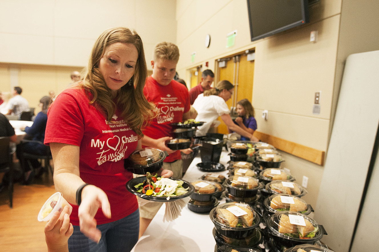 Joee Lancaster, left, and her son, Nathan, get lunch at Intermountain Medical Center in Murray on Friday, Aug. 5, 2016. The Lancaster family was one of eight families to participate in the My Heart Challenge. (Photo: Hans Koepsell, Deseret News)