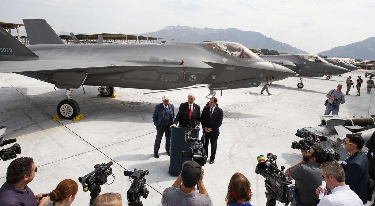Sen. Orrin Hatch, R-Utah, talks to the press during a ceremony at Hill Air Force Base on Friday, Aug. 5, 2016, declaring the F-35A Lightning II fifth-generation fighter aircraft combat-ready. (Photo: Weston Kenney, Deseret News)