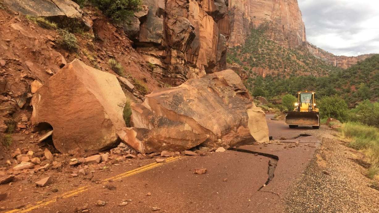 Reports of flash flooding, large boulder close roads in Zion National Park