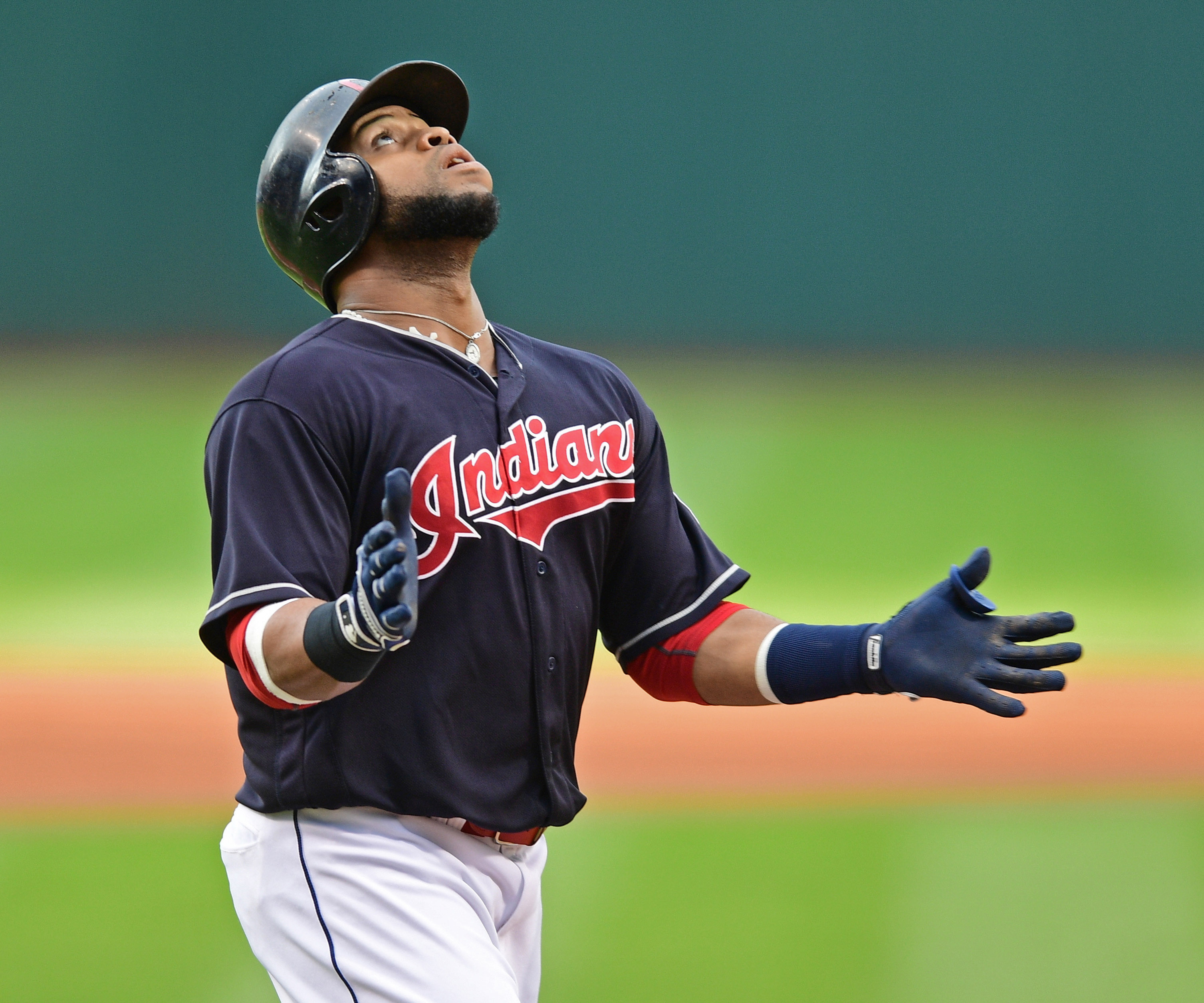 Indians' Santana out of lineup after hit in head by foul