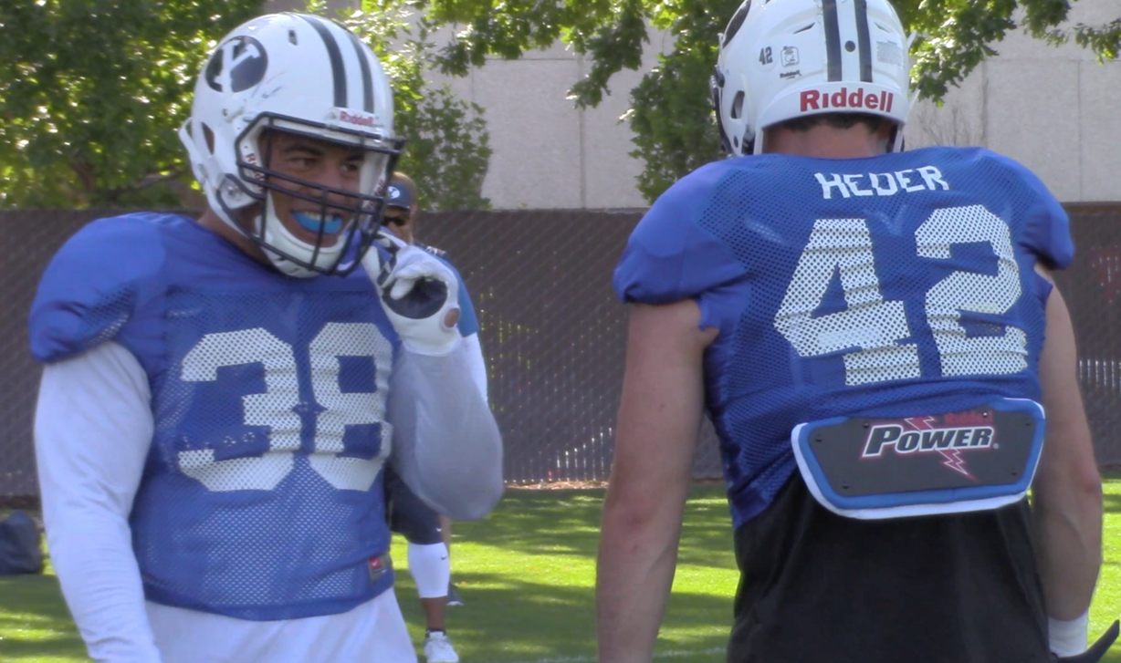 BYU linebackers Butch Pau'u and Austin Heder. (Photo: Brandon Judd, Deseret News)