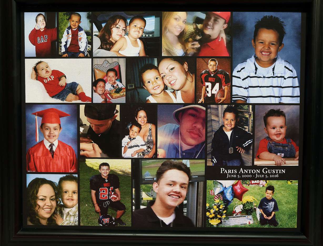 Photos of Paris Gustin, a 16-year-old boy who was shot in July, on displayed at a press conference at the Salt Lake City Public Safety Building in Salt Lake City on Thursday, Aug. 18, 2016. (Photo: Submitted, Deseret News)