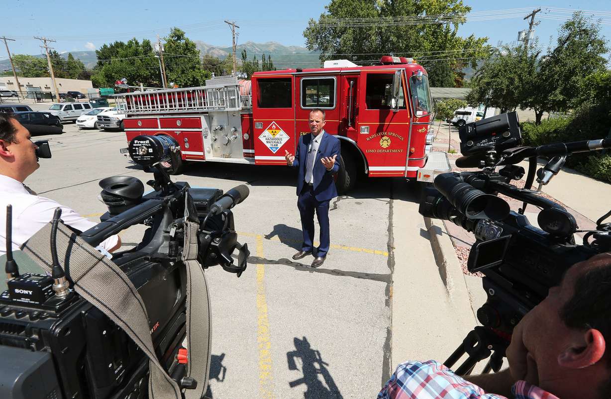 Kaysville City Council member Dave Adams answers questions about his firetruck during a press conference on Tuesday, Aug. 2, 2016, at City Hall. (Photo: Scott G Winterton, Deseret News)