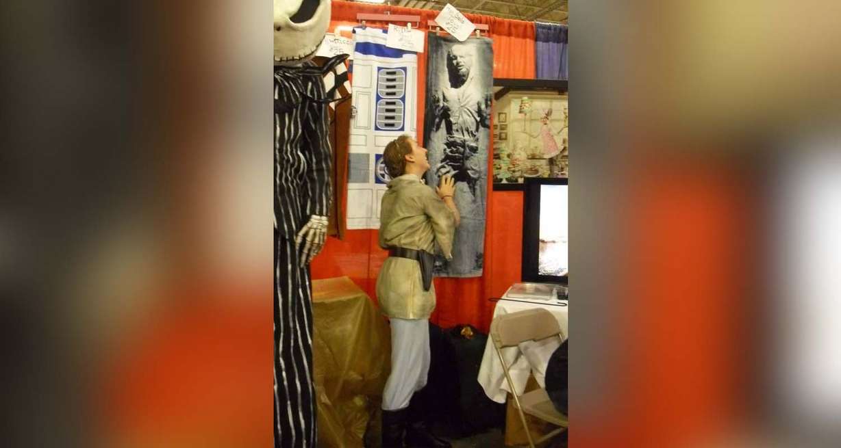Christine Standish, dressed as Princess Leia, mourns Han Solo in carbonite. (Photo: Courtesy of Emily Demke)