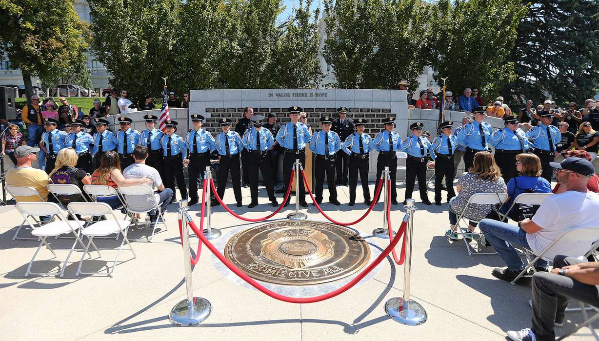 Salt Lake City Police Department Explorers prepare to receive Explorer Memorial Guardians pins at a ceremony at the Utah Law Enforcement Memorial at the state Capitol in Salt Lake City on Sunday, Aug. 21, 2016. (Photo: Scott G Winterton, Deseret News)
