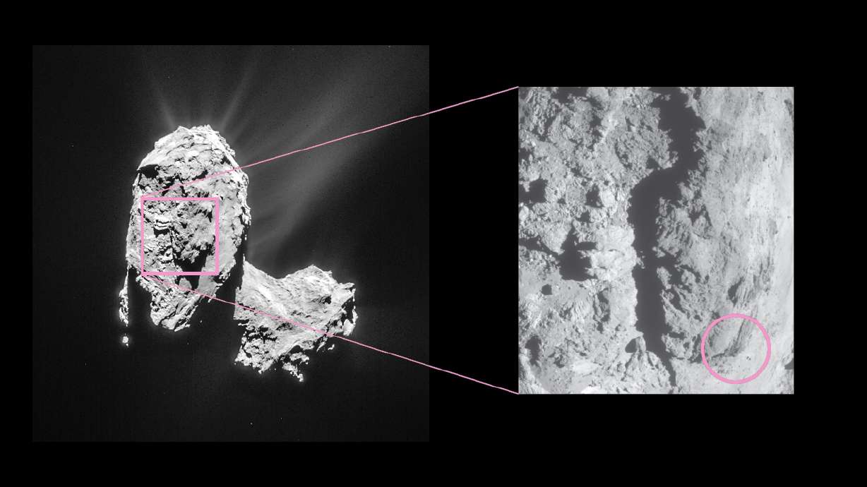 Rosetta space probe sees bright flares, landslide on comet