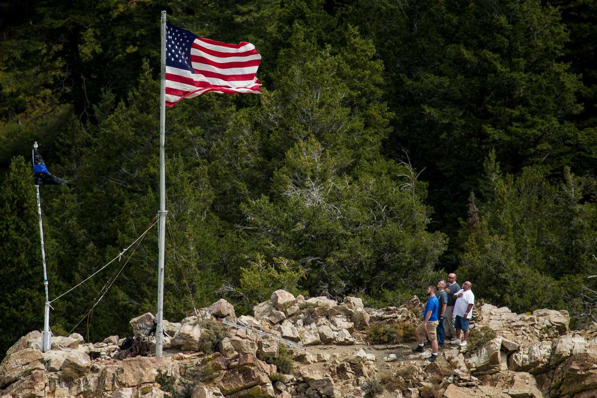 Deputies affix Thin Blue Line flag atop of Box Elder County peak