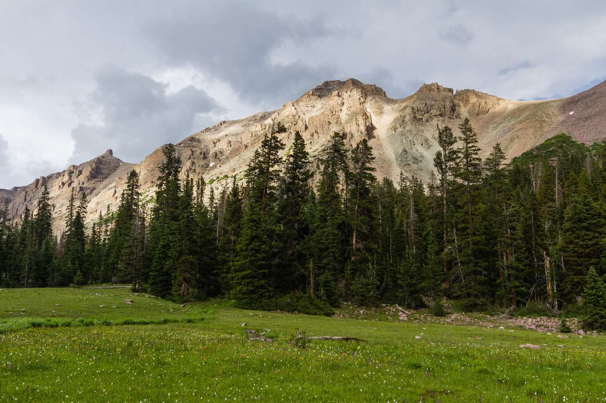 The view northeast from Allsop Lake. One of the informal routes down from Allsop Pass descends the scree slope on the right side of the image. (Photo: Dave Cawley, KSL)