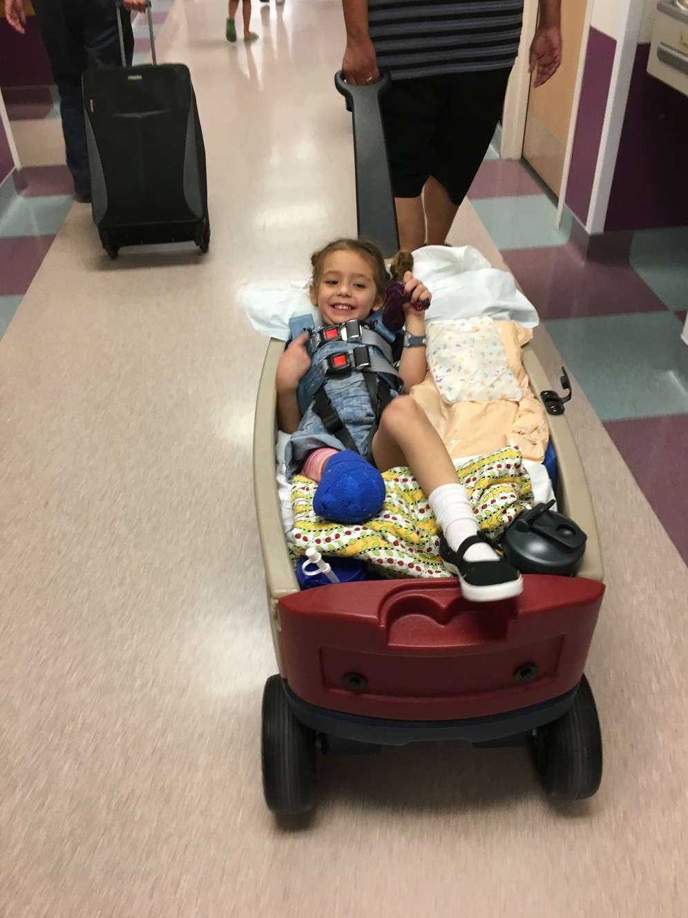 Brailey Partida, 4, leaves Primary Children's Hospital on Monday, Aug. 29, 2016. Brailey's right leg was amputated below the knee after she was injured in a lawn mower accident. (Photo: Family photo)
